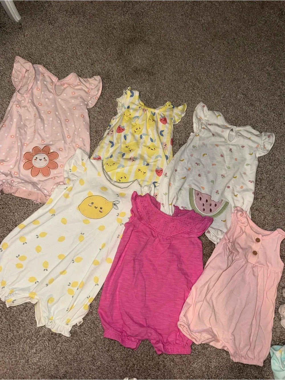 Baby Girls Mixed Summer Rompers - Pink, Yellow, White